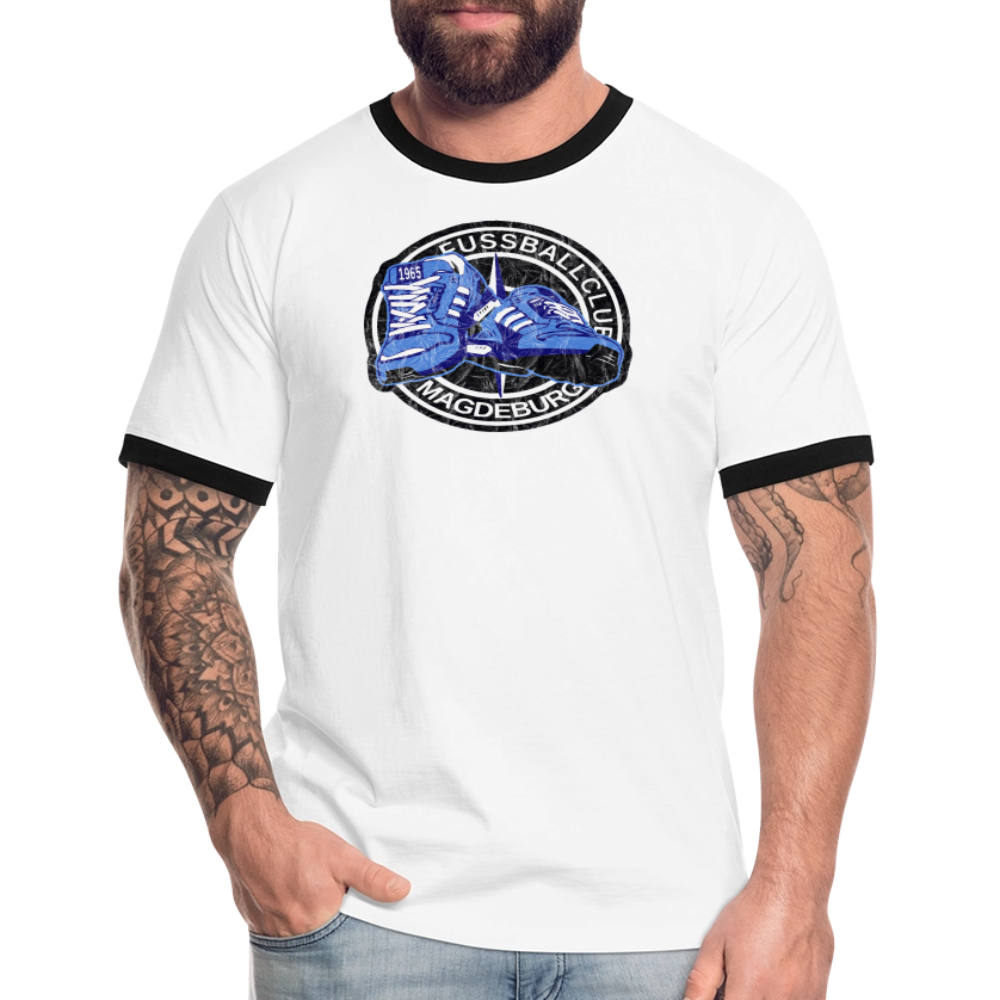 walk on vintage Kontrast-T-Shirt - Weiß/Schwarz