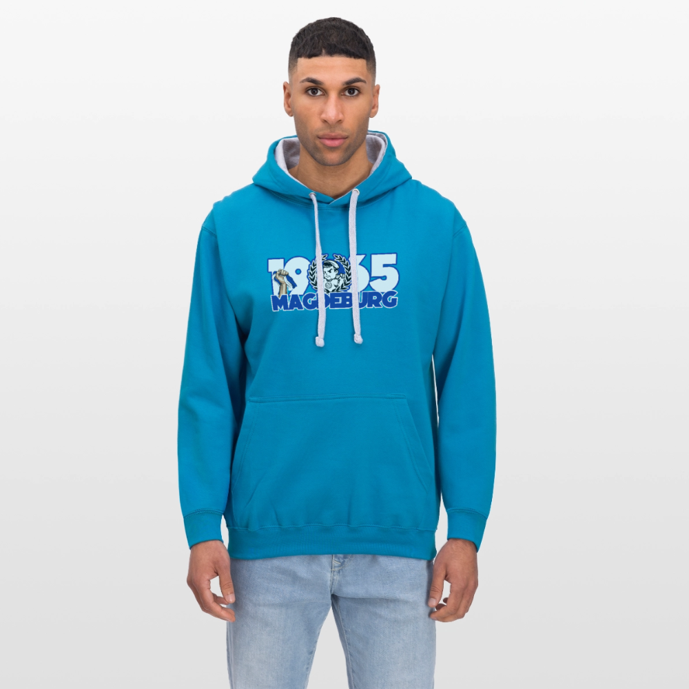 Scherpe Kontrast-Hoodie - Pfauenblau/Grau meliert
