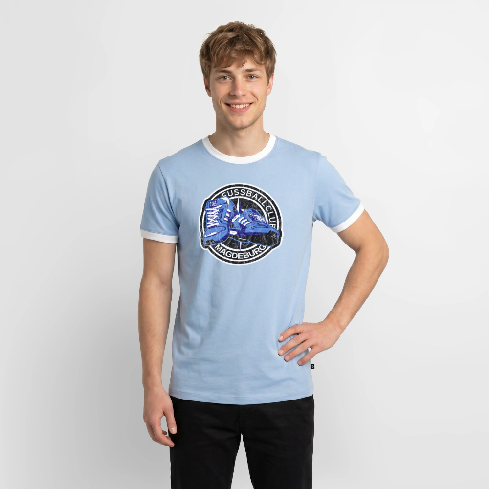 Walk on Vintage - Kontrast-T-Shirt - Hellblau/Weiß 