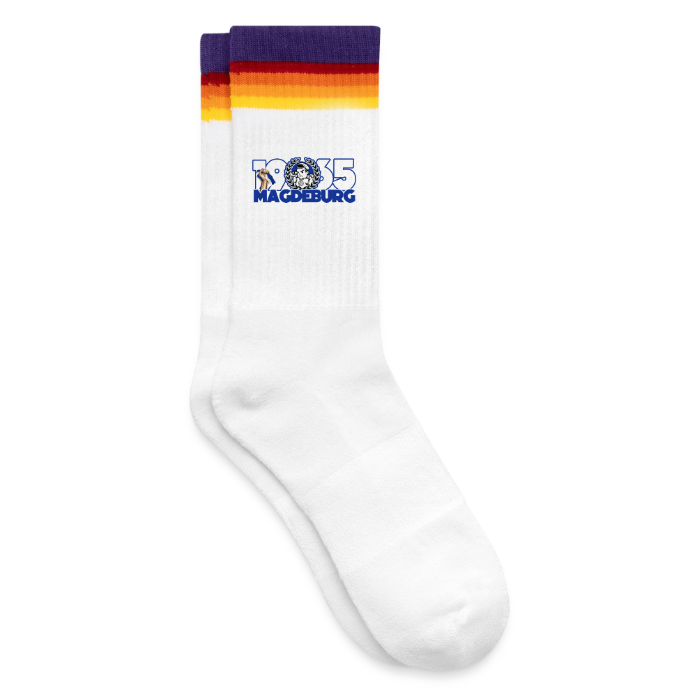 Gestreifte Tennissocken - weiß/regenbogen