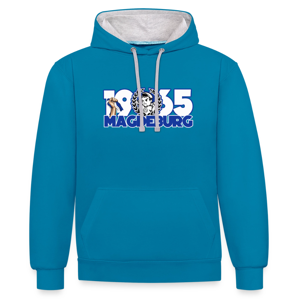 Scherpe Kontrast-Hoodie - Pfauenblau/Grau meliert
