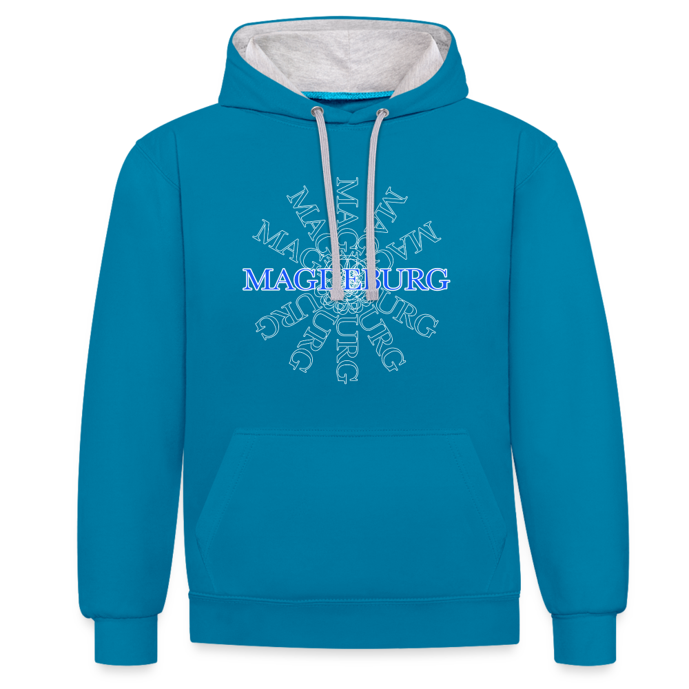 360 - Contrast Hoodie - Pfauenblau/Grau meliert